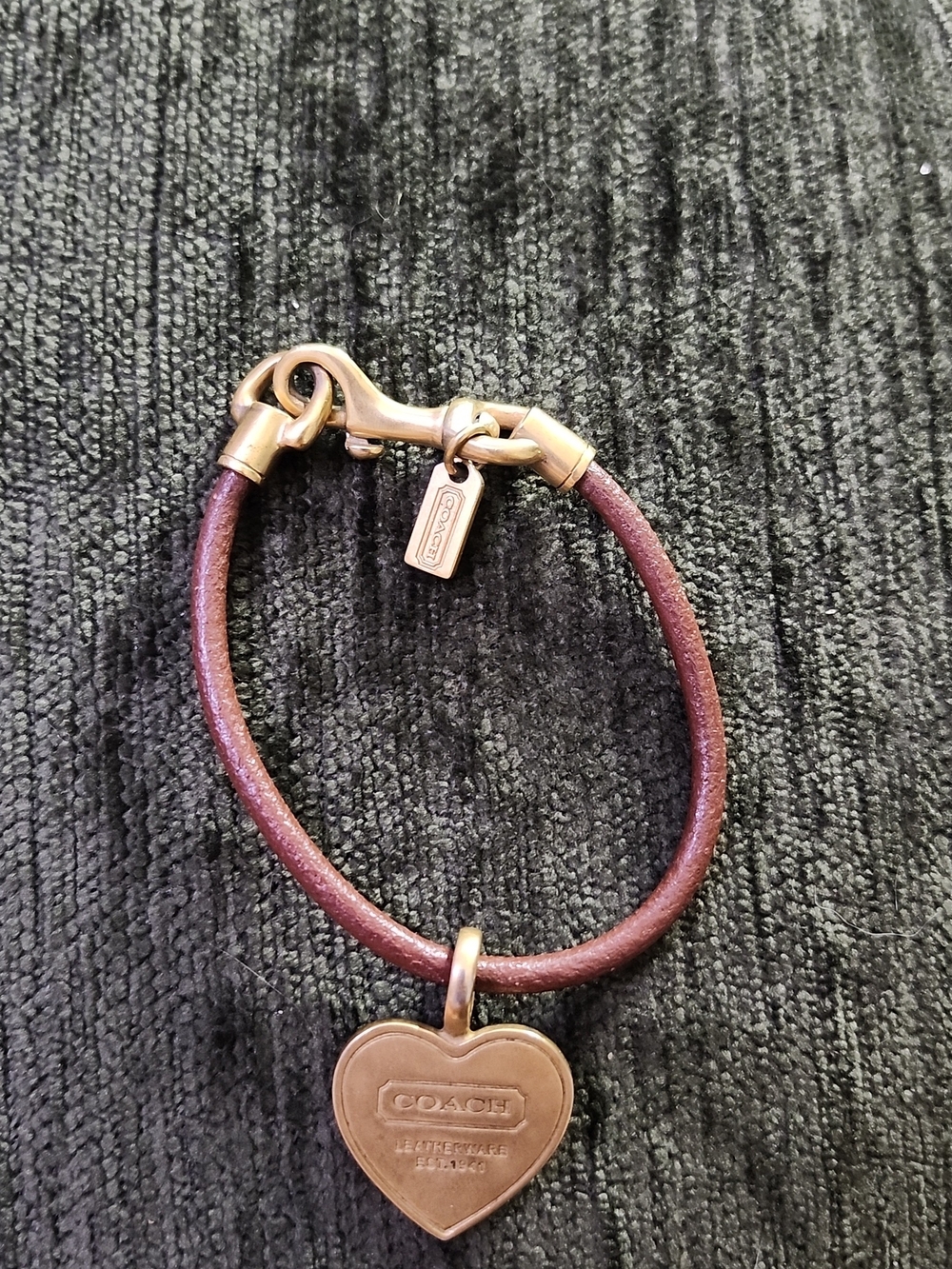 Coach Women's Brown Leather Heart Charm Bracelet